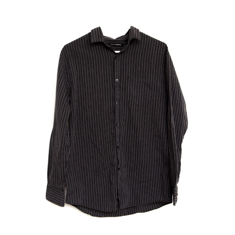 John Henry Men's Medium Button-Down Shirt - Black / Gray / White